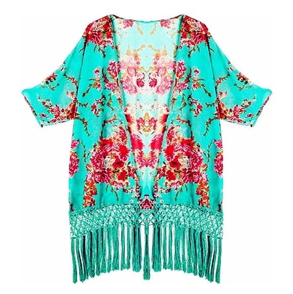 Green Floral Tassel Cover up - Picture 8 of 8